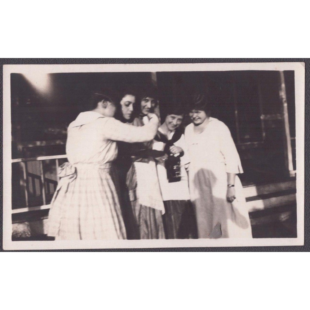 Vtg c1915 Real Photo Snapshot Women Porch Kodak Brownie Box Camera